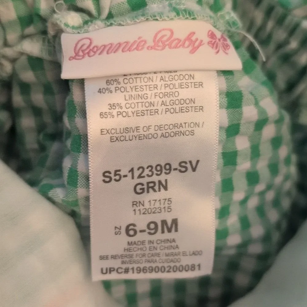 Bonnie Baby Green White Seersucker‎ Embroidered Watermelon Sundress